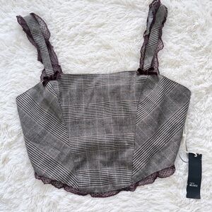 Tilly's Plaid Crop Top with Lace Trim